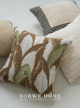 侘寂风抱枕棉麻沙发抱枕套绣花北欧靠枕靠垫高级感民宿客厅样板间