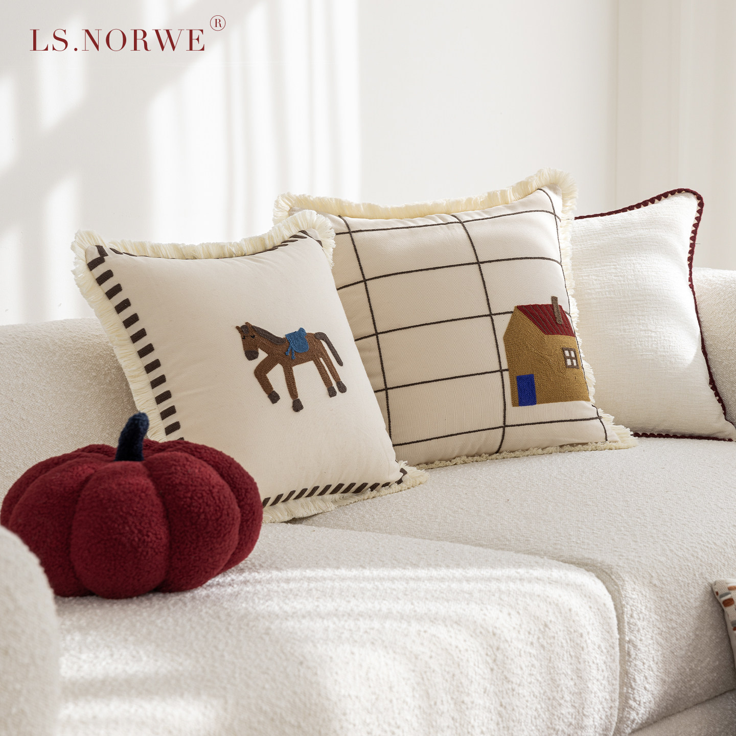 卡通小马抱枕可爱简约棉麻马新年靠枕客厅沙发靠背腰枕靠垫ins风,居家布艺,靠垫/抱枕,淘宝优惠券,粉丝福利购,淘宝优惠卷