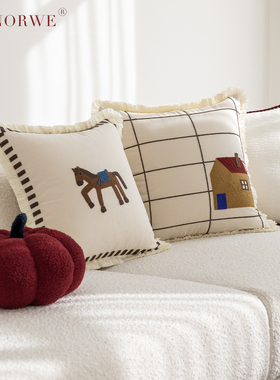 卡通小马抱枕可爱简约棉麻马新年靠枕客厅沙发靠背腰枕靠垫ins风