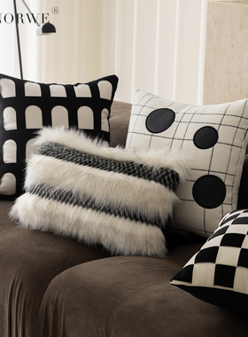 意式简约风抱枕高级感枕套样板间客厅沙发靠垫套现代黑白格子靠枕