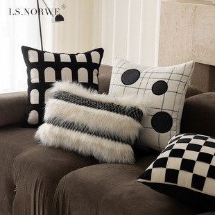 意式简约风抱枕高级感枕套样板间客厅沙发靠垫套现代黑白格子靠枕