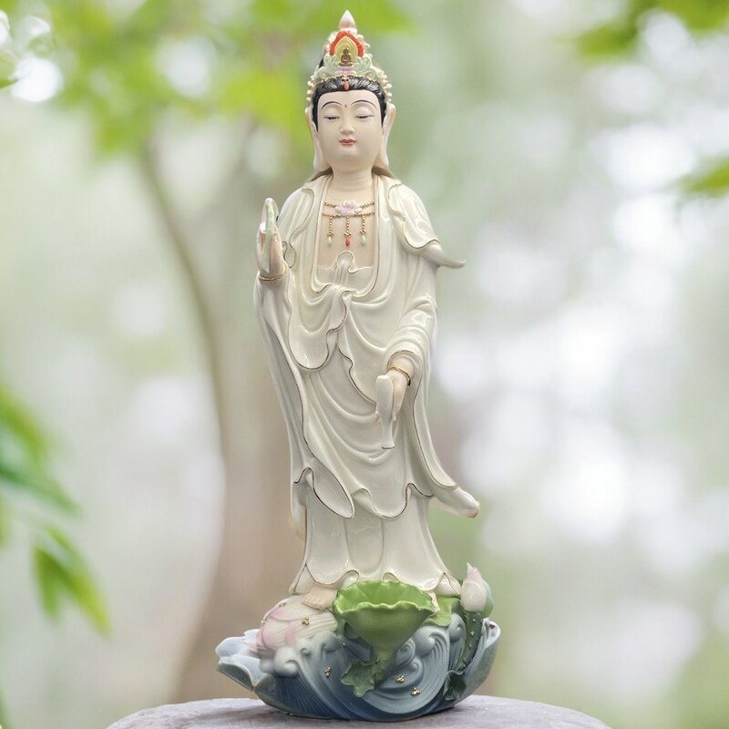 德化白瓷观世音工艺品摆件大号滴水观音菩萨德化镇宅摆件