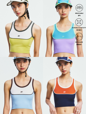 高山热拼接撞色女短款修身背心