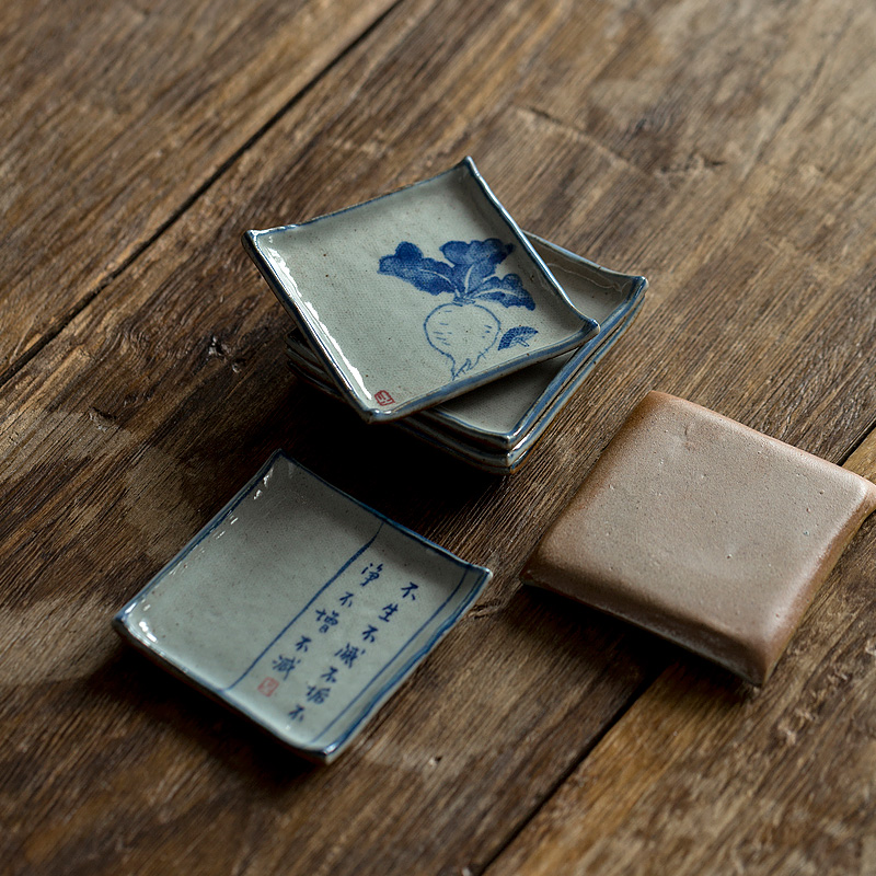 景德镇手绘复古青花四方杯垫 粗陶杯托 茶托 釉下彩 功夫茶具配件|ruв категории посуда, чайный сервиз, блюдце - от Buy2taobao.com для оказания профессиональной услуги покупки агента Taobao