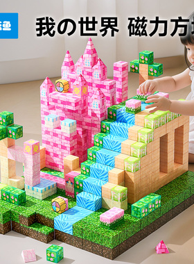 乐乐鱼我的世界磁力方块正版城堡女男孩儿童益智拼装磁吸积木玩具
