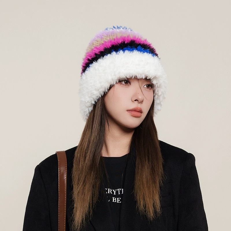 CoorKeva条纹毛绒护耳套头帽子
