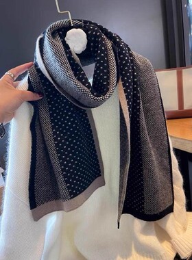 【正品】Coor Koor高级感拼接波点双色羊绒围巾女秋冬保暖针织围