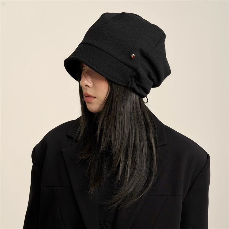 CoorKeva巨显脸小黑色堆堆帽冬