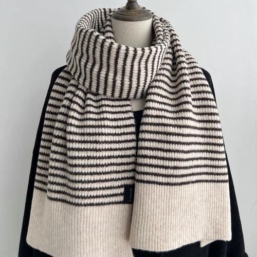 【正品】Coor Koor百搭复古撞色黑灰色条纹拼色围巾保暖围脖女冬