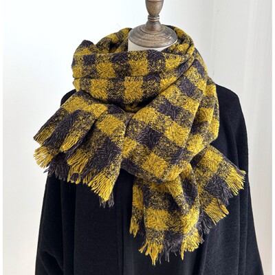 【正品】Coor Koor秋冬新款拼色格子羊绒加厚保暖散须围巾披肩女