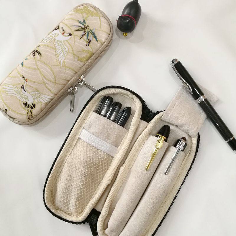 布邑国风笔袋双支装笔包布艺钢笔套文具收纳袋云鹤便携拉链包绒布