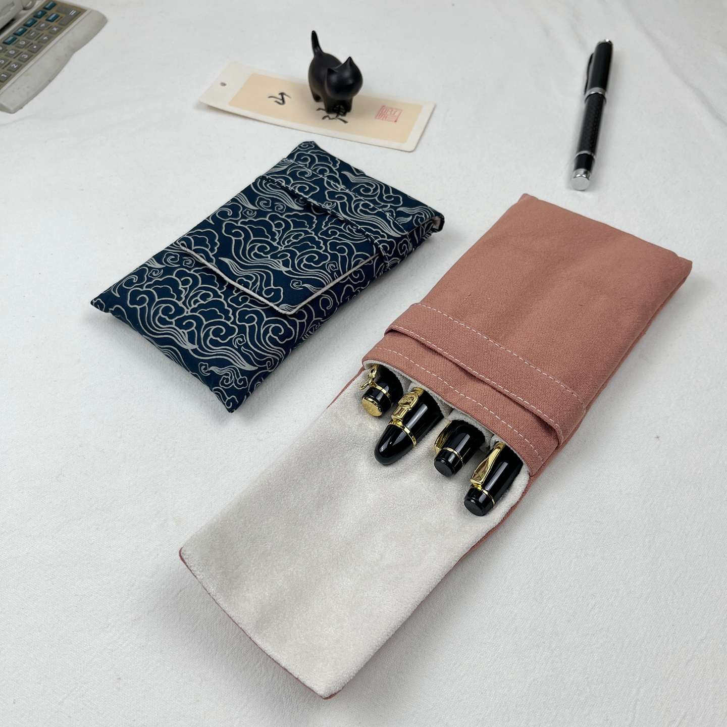 布邑国风四支装钢笔袋笔包笔套收纳绒布内里文艺小众便携保护收纳