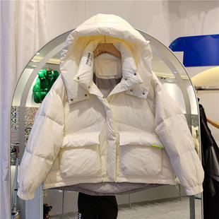 新款 冬季羽绒服女短款连帽立领彩色面包服加厚小个子冬外套