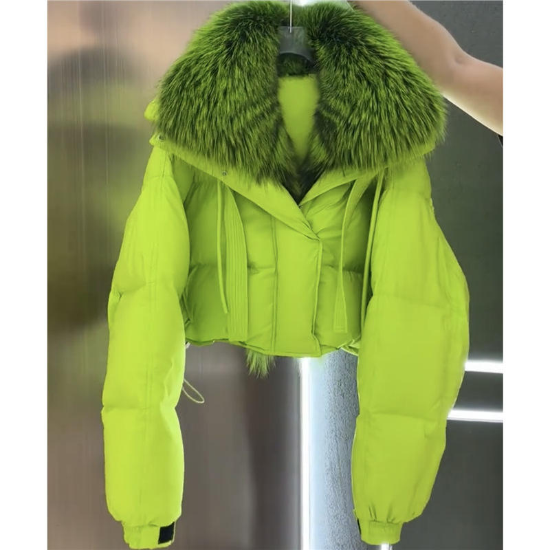 狐狸毛皮草外套糖果色鹅绒羽绒服女冬欧货2024韩版休闲派克服氨纶