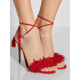 欧美大牌女凉鞋流苏绑带露跟露趾高跟鞋外贸原单厂家直销时装凉鞋