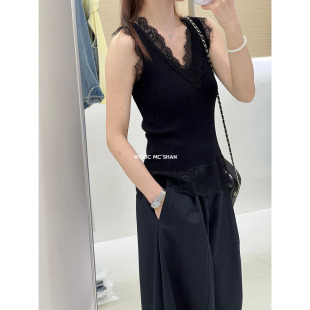 欧洲站春夏拼接设计女人味内搭单穿上衣2602 蕾丝背心 V领法式