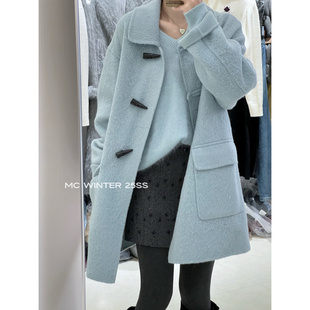 年轻氛围感中长外套191 欧洲站冬新款 苏力牛角扣大衣