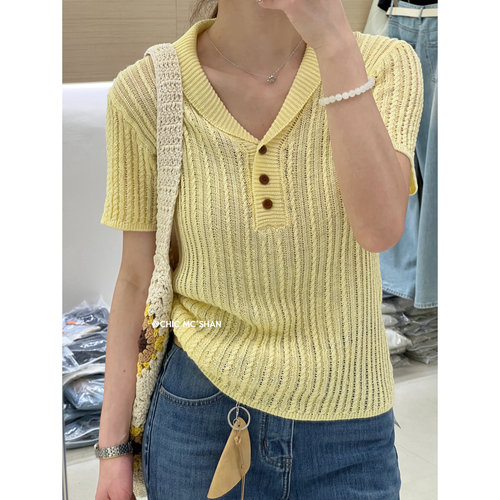 春夏小V显瘦针织衫纽扣上衣
