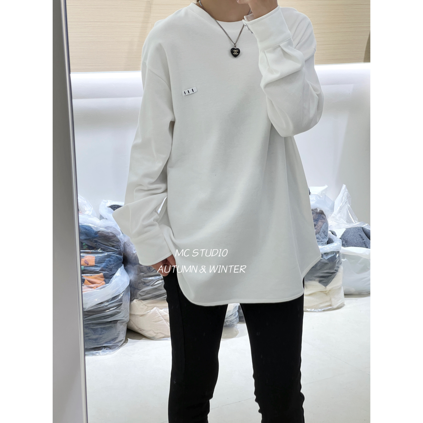 加绒内搭长款款式打底衫白色长袖