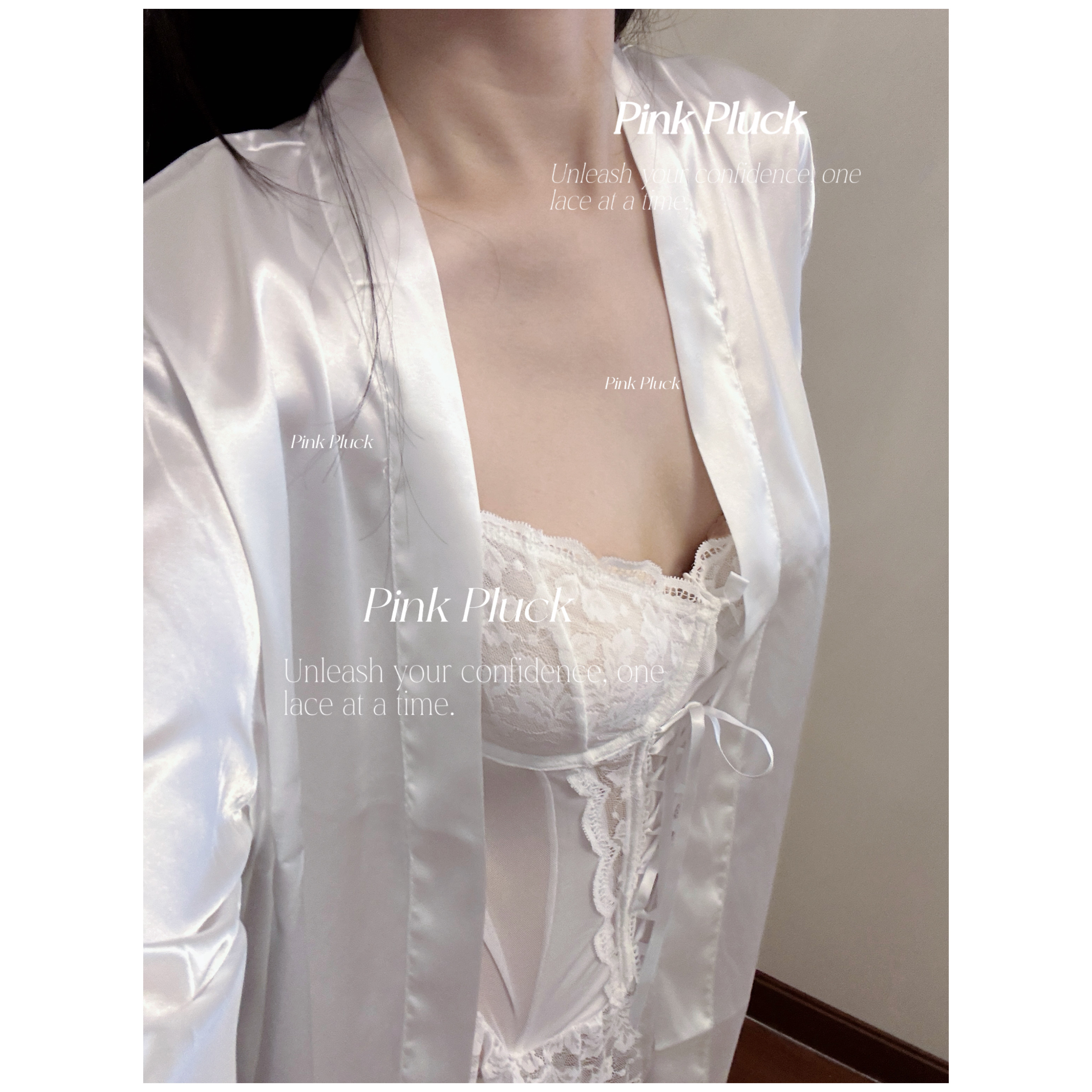 Pink Pluck乔晶晶*优质蕾丝女睡衣内衣性感家居服睡袍缎面高级