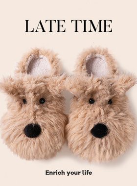 西高地卡通潦草小狗棉拖鞋男士秋冬季室内居家保暖情侣毛毛拖鞋女