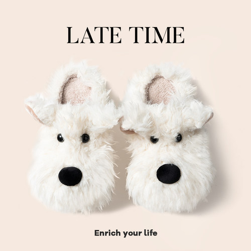 latetime潦草小狗棉拖鞋女秋冬