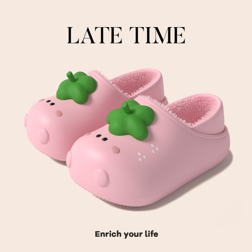 latetime可爱草莓防水棉拖鞋女