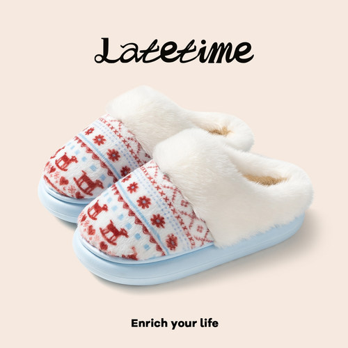 latetime费尔岛棉拖鞋女秋冬季