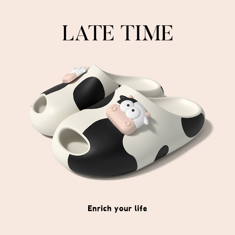 latetime2025新款奶牛拖鞋女夏季