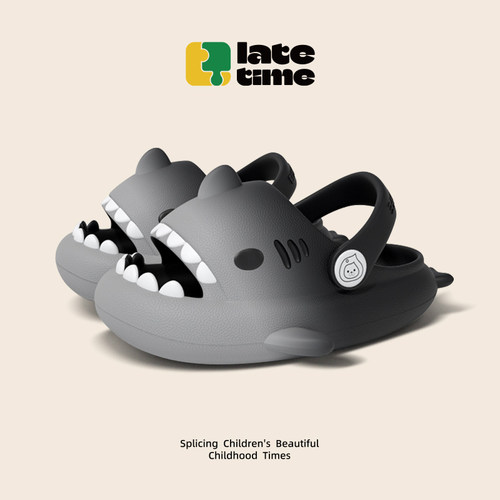 渐变鲨鱼拖鞋儿童洞洞鞋夏季外穿