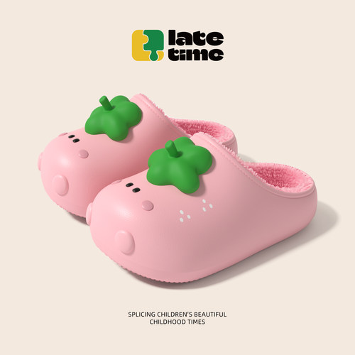 latetime可爱草莓儿童棉拖鞋女童