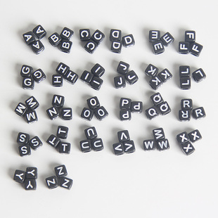 散珠英文方形黑底白字单字母珠 diy饰品配件友谊手链项链串珠材料