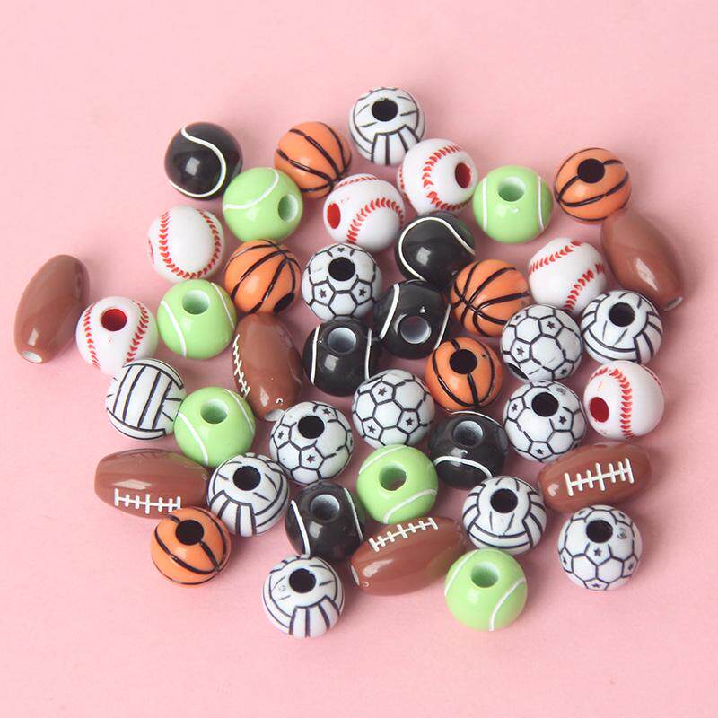 亚克力篮球橄榄球排球网球散珠穿孔珠子 儿童益智手工串珠diy饰品