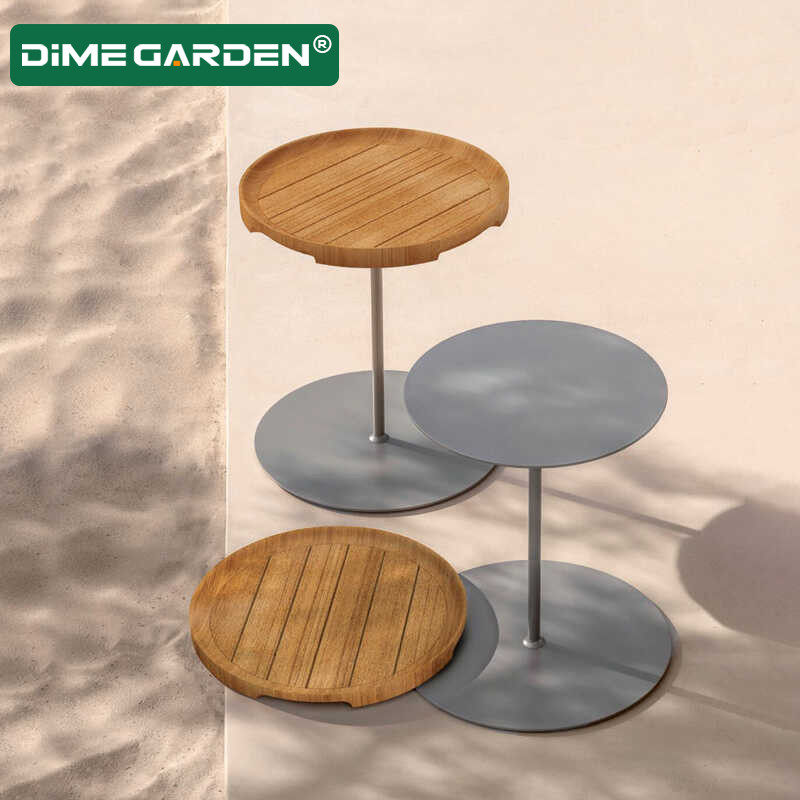 户外花园长边几大理石实木客厅家用茶桌藤编阳台小茶几圆桌子轻奢