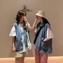 马夹外套 背心学生无袖 牛仔马甲女宽松夏天外穿韩版 BF百搭休闲工装