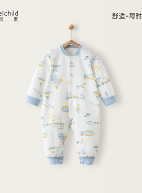 妙贝亲春秋纯棉婴儿连体衣薄款5A抗菌贴身宝宝哈衣爬服卡通热气球