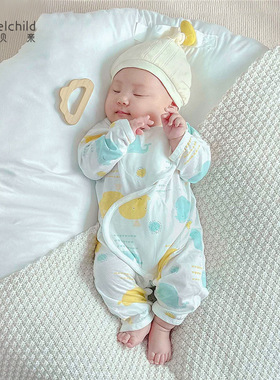妙贝亲新生儿连体衣夏季纯棉薄款静音护肚宝宝蝴蝶衣新生婴儿衣服