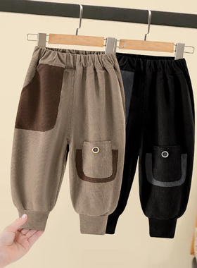 男童卫裤春秋款宝宝运动裤子儿童灯芯绒束脚长裤休闲百搭早秋天潮