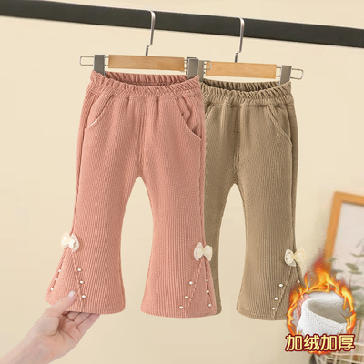 女童加绒喇叭裤秋冬加厚休闲