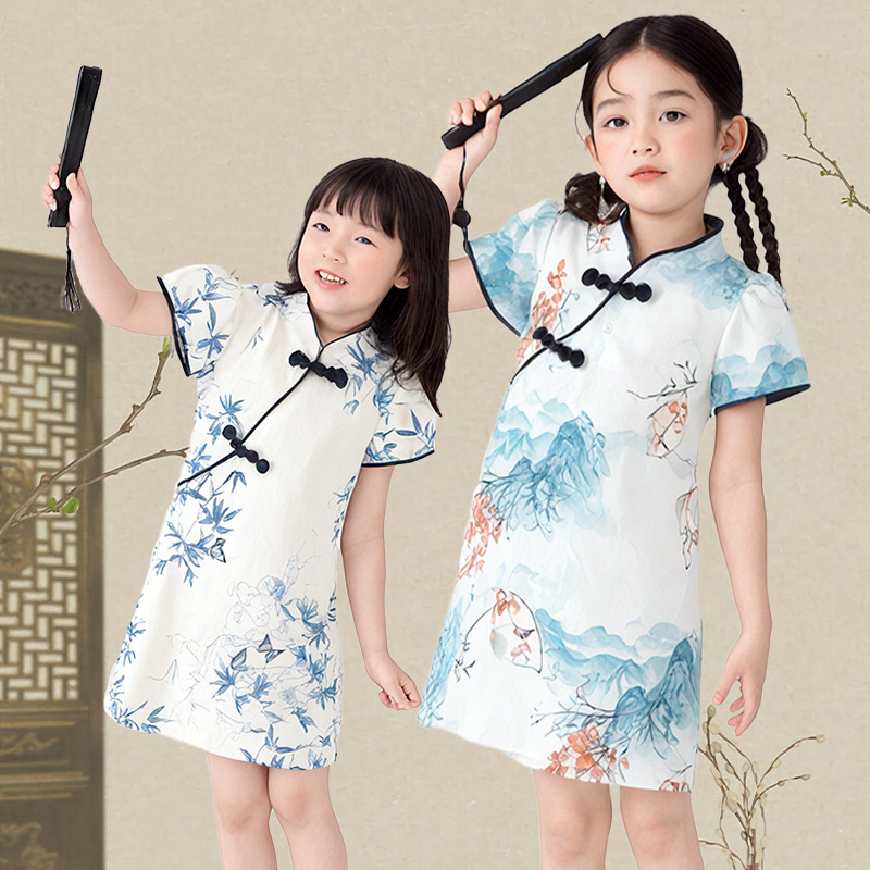 女童国风旗袍裙子新中式斜襟
