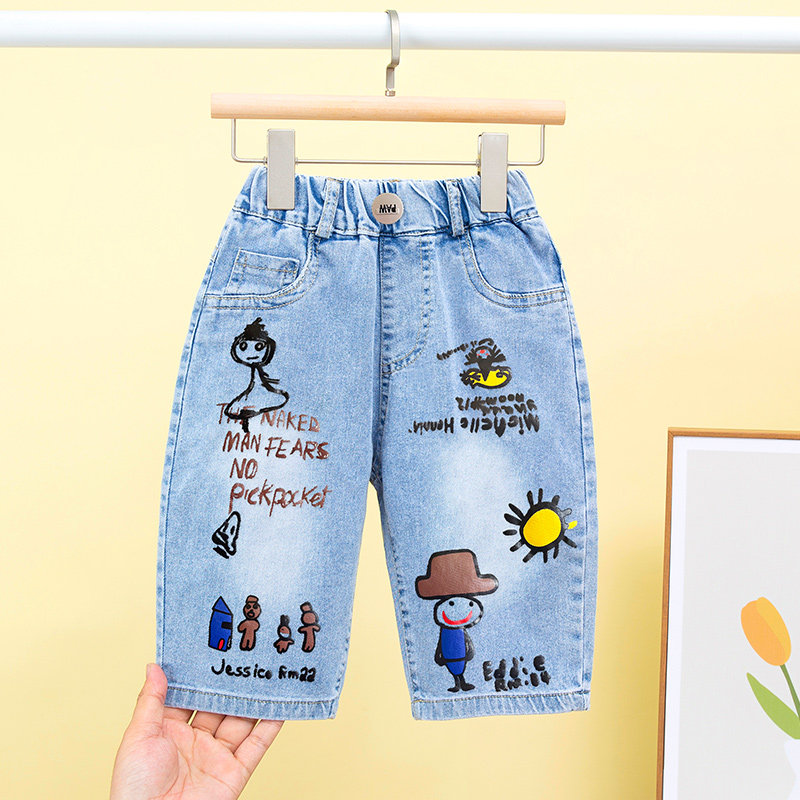 儿童夏季七分裤男童帅气卡通印花软松紧腰宝宝潮流款,童装/婴儿装/亲子装,裤子,淘宝优惠券,粉丝福利购,淘宝优惠卷