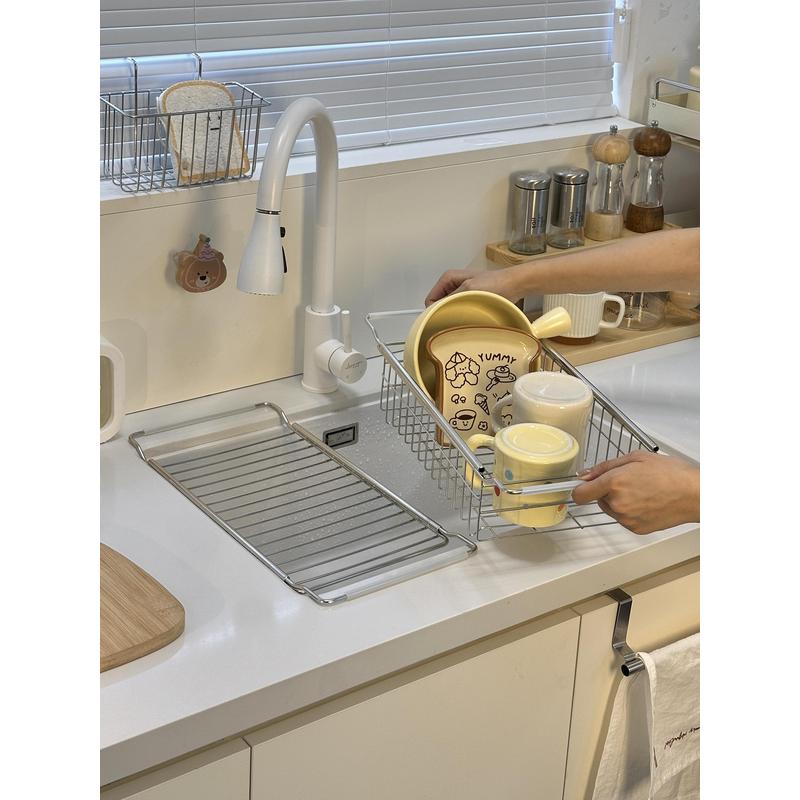 不锈钢水槽伸缩沥水架伸缩沥水篮洗碗碟置物架篮不锈钢滤水篮架