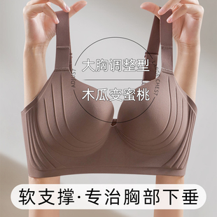 调整型内衣女大胸显小提拉聚拢收副乳防下垂外扩夏季 无痕文胸 薄款
