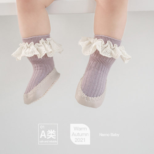 NEMOBABY防掉棉布花边公主袜子鞋
