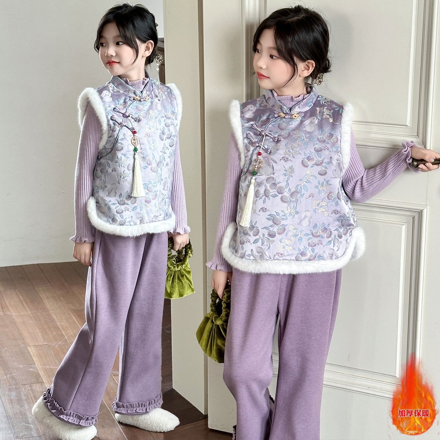 女童中国风刺绣马甲套装冬季加绒保暖三件套儿童国风拜年服新年装,童装/婴儿装/亲子装,套装,淘宝优惠券,粉丝福利购,淘宝优惠卷