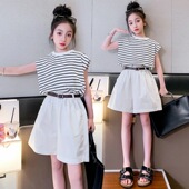 T恤套装 休闲背心短裤 夏天薄款 女童条纹无袖 儿童装 韩版 两件套夏季