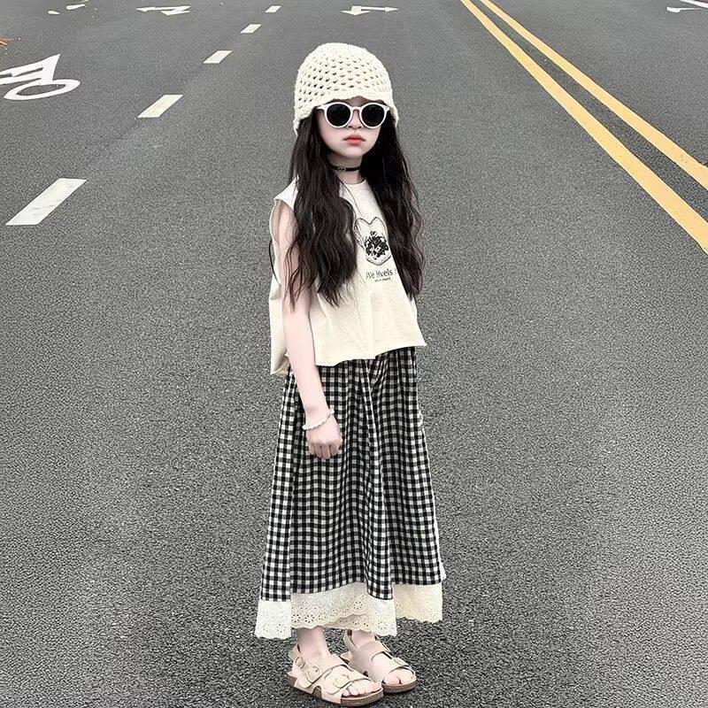 洋气中大童时髦文艺套装网红百搭韩版运动女孩卡通拼接休闲两件套