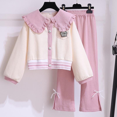 女童运动套装春秋款2025新款网红时髦小香风秋季儿童喇叭裤两件套