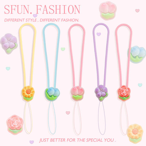ins风手机挂绳腕带郁金香花朵链
