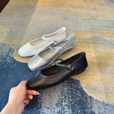 法式玛丽珍优雅一字扣带羊皮单鞋